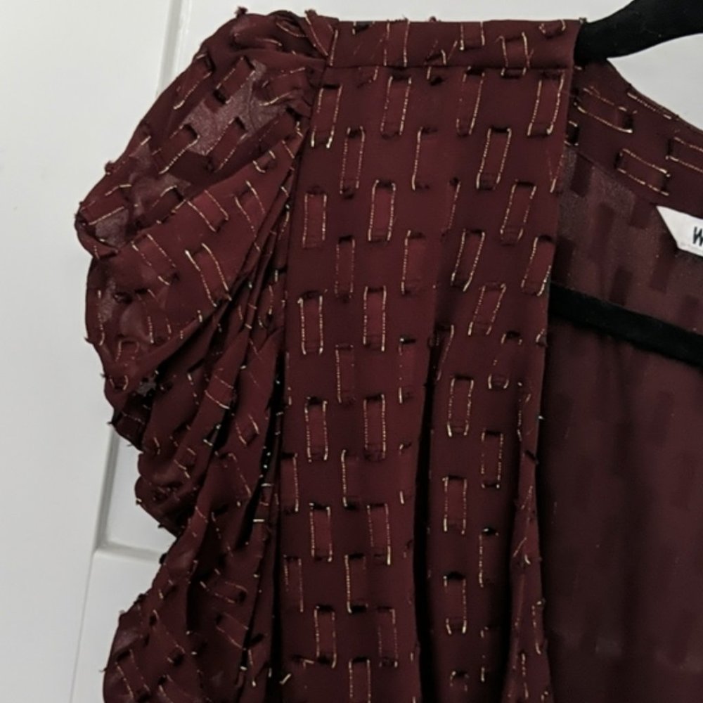 Walter Baker | Maroon & Gold Puff Sleeve Wrap Dress
